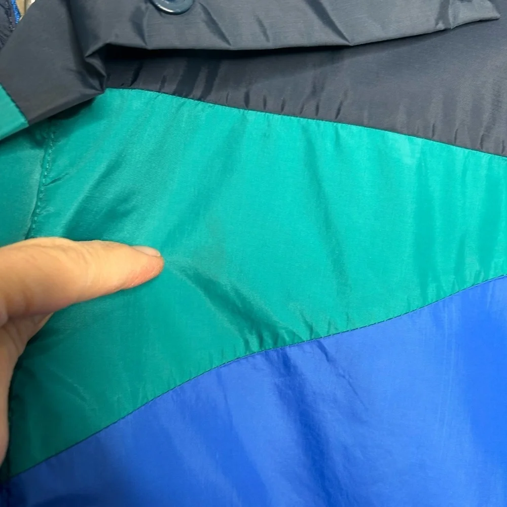 Vtg The North Face Blue & Teal Colorblock Hooded Windbreaker size large